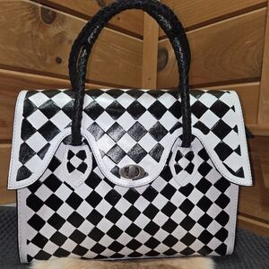 Western Linen Genuine Leather Checkered Handbag NWT